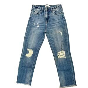 Hidden Jeans Women 8/29 High Rise Cropped Distressed Blue Denim - Raw Frayed Hem